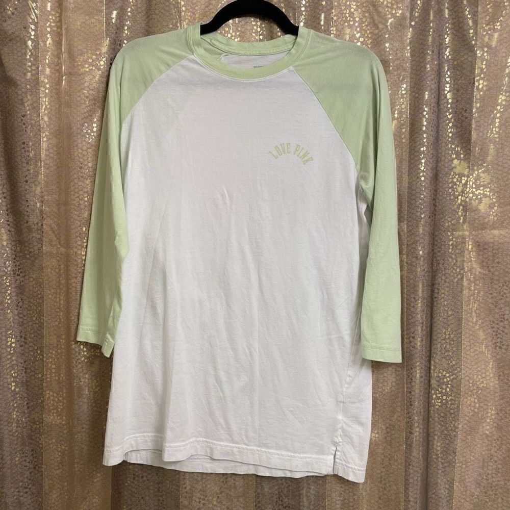 PINK Victorias Secret Light Green White Baseball Style T Shirt XS